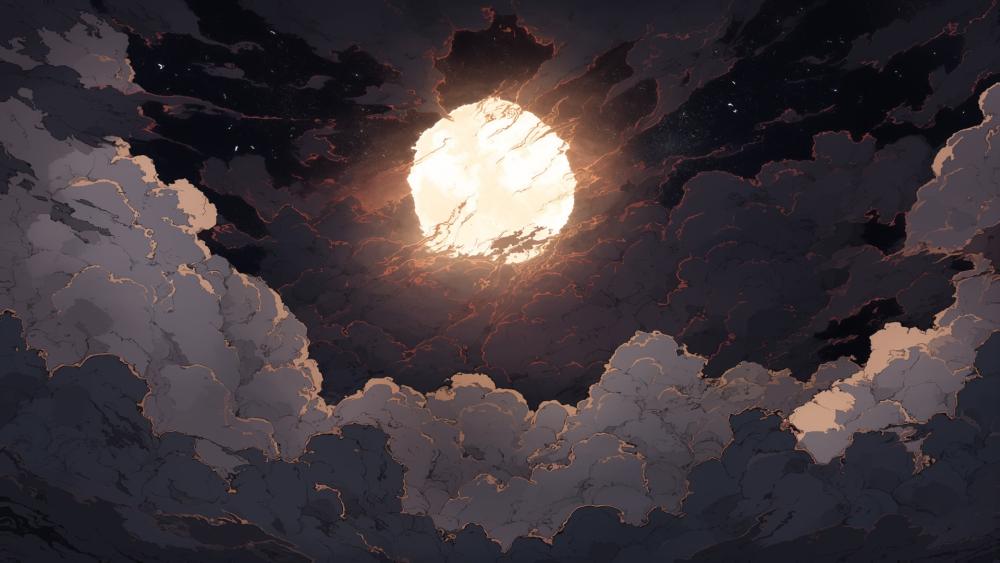 Luminous Moonlit Sky in Anime Style wallpaper