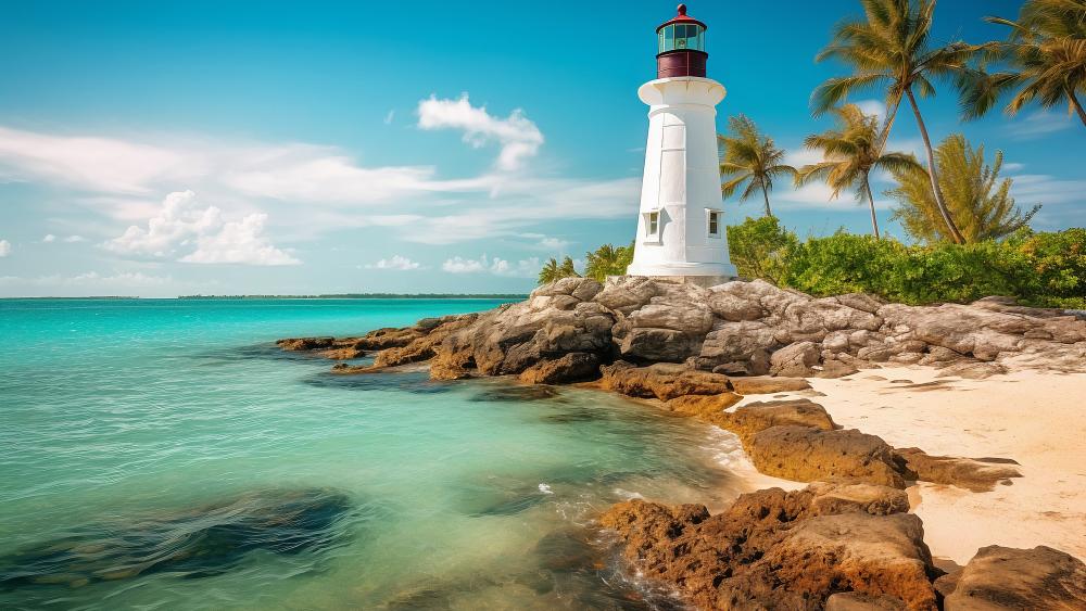 Lighthouse on a Tropical Beach wallpaper