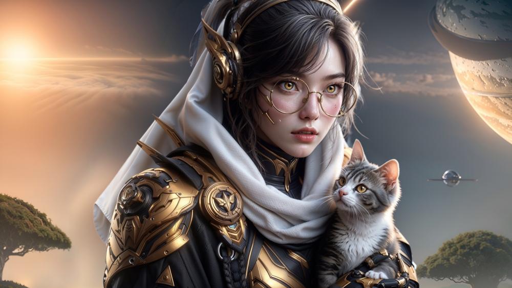 Galactic Guardian and Her Loyal Kitten wallpaper