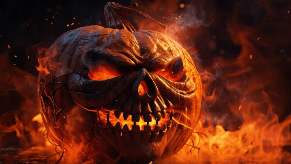 Fiery Pumpkin of Halloween Terror wallpaper