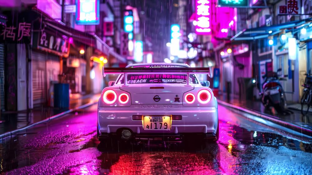 Neon Nights with Nissan Skyline R34 wallpaper