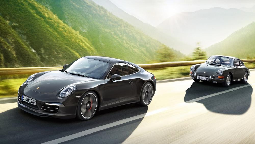 Elegant Porsche 911s in Scenic Drive wallpaper