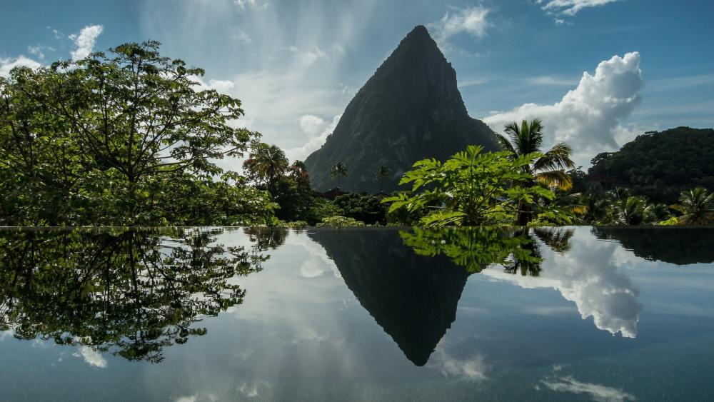 Majestic Mountain Reflection in Saint Lucia wallpaper