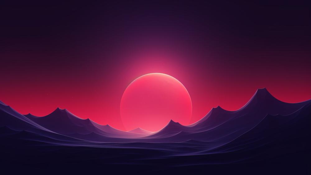 Red Moon Over Neon Dreamscape wallpaper