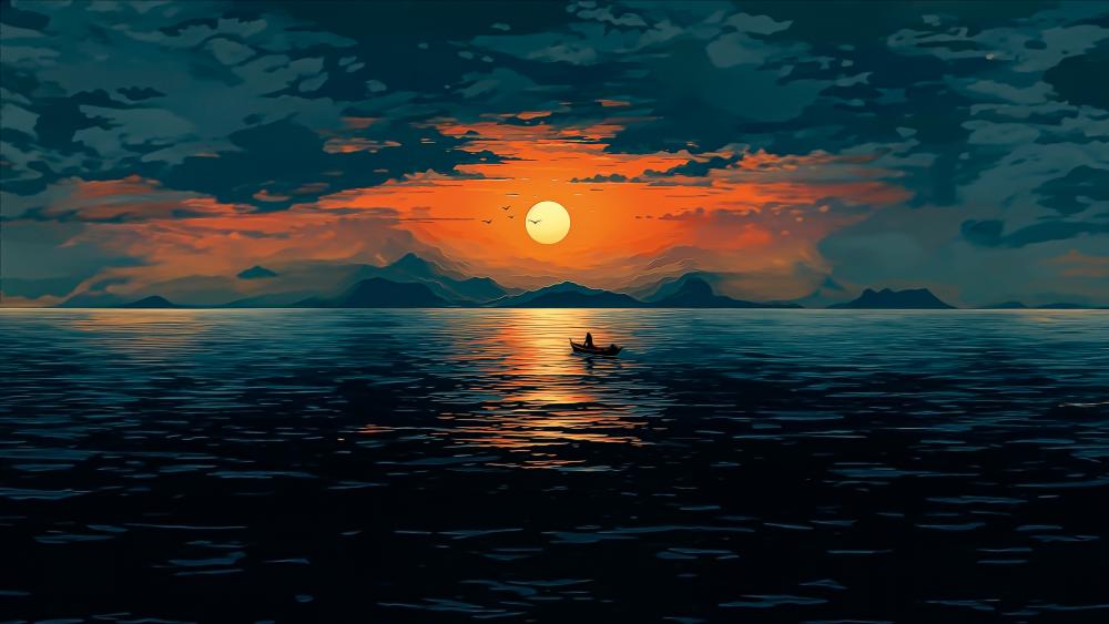 Magic Sunset Over Tranquil Sea wallpaper