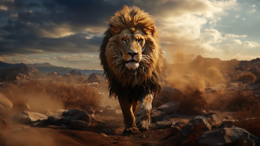 Majestic AI Lion in Wildscape wallpaper