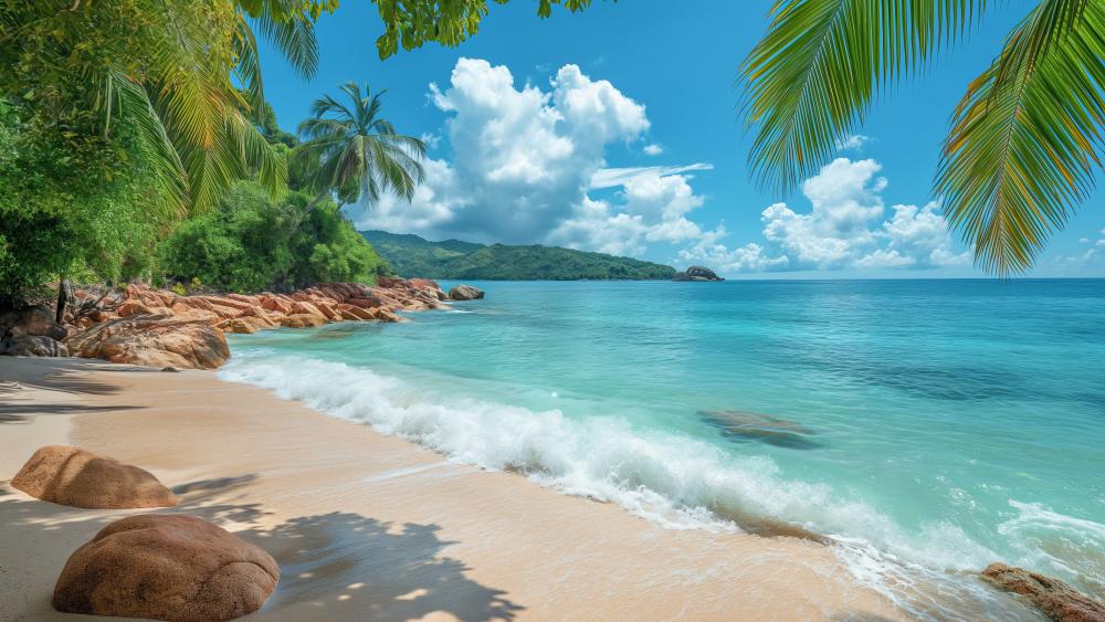 Tropical Paradise Beach Wallpaper in Seychelles wallpaper