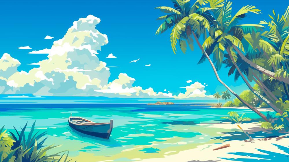 Serene Beachside Escape in Anime Style wallpaper