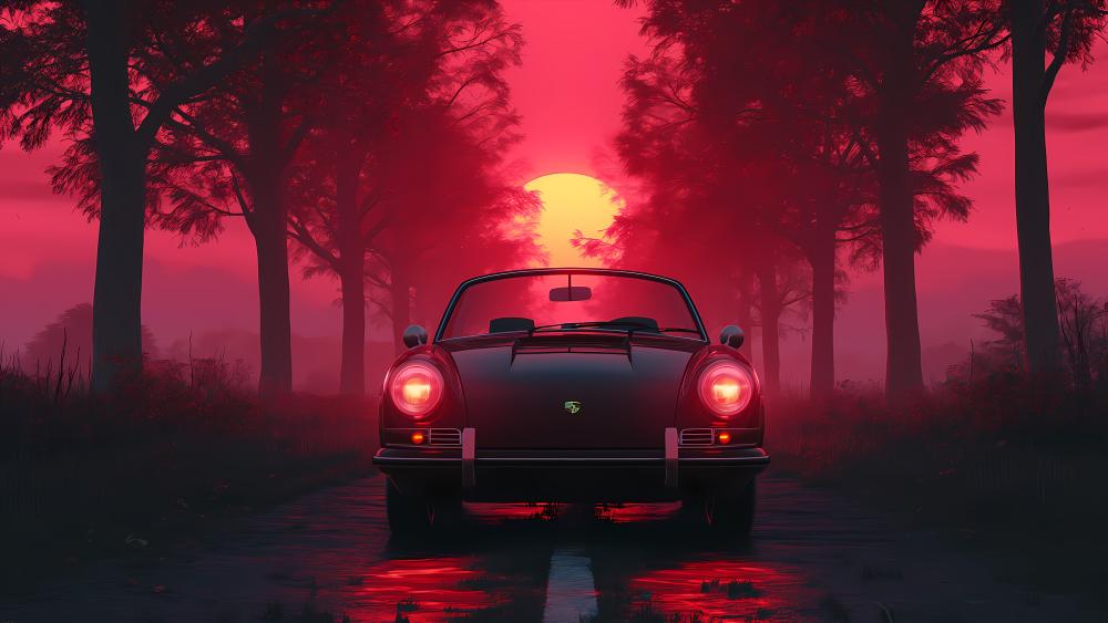 Vintage Porsche at Sunset Road wallpaper