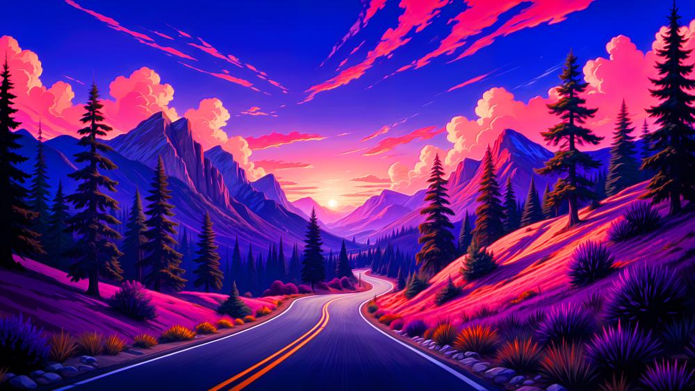 Neon Mountain Road Adventure wallpaper