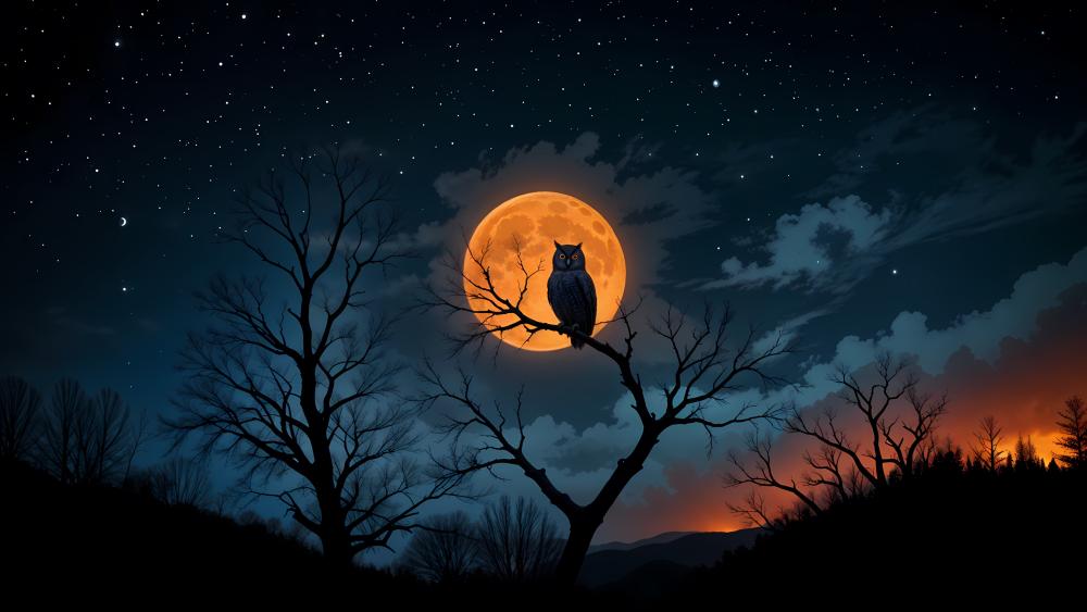 Mystical Owl Under the Full Moon wallpaper