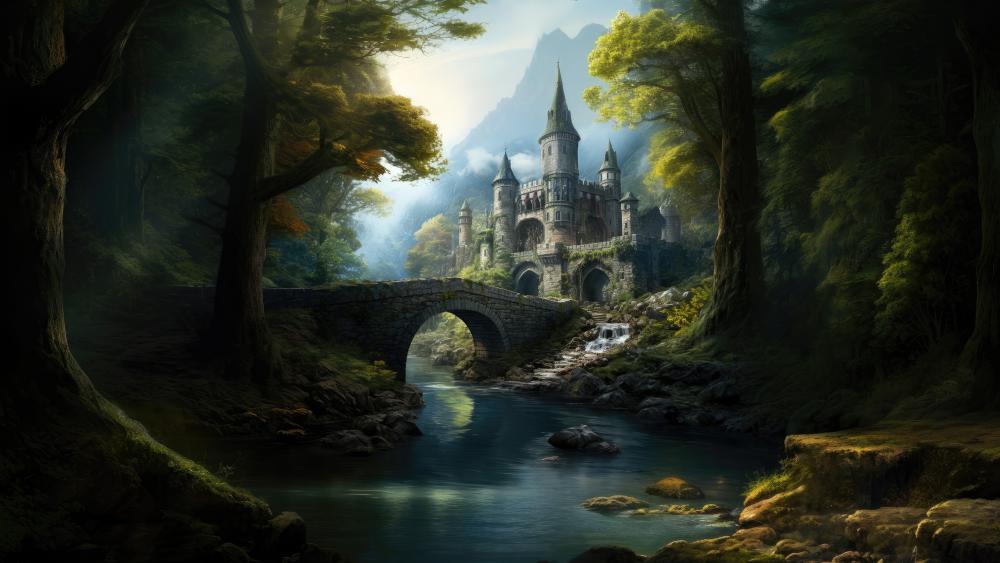 Dreamy Castle in Enchanted Forest wallpaper