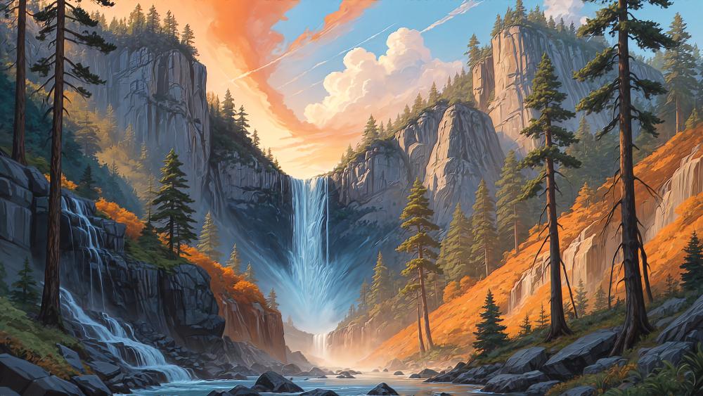 Mystic Canyon Waterfall Vista wallpaper