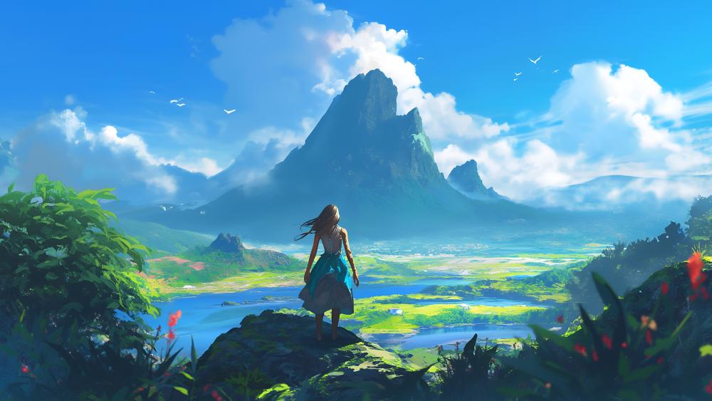 Serene Anime Mountain Landscape wallpaper