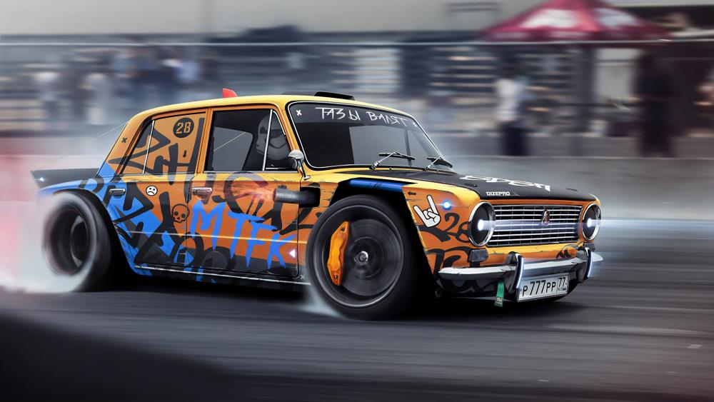 Retro Lada Drifting Action wallpaper