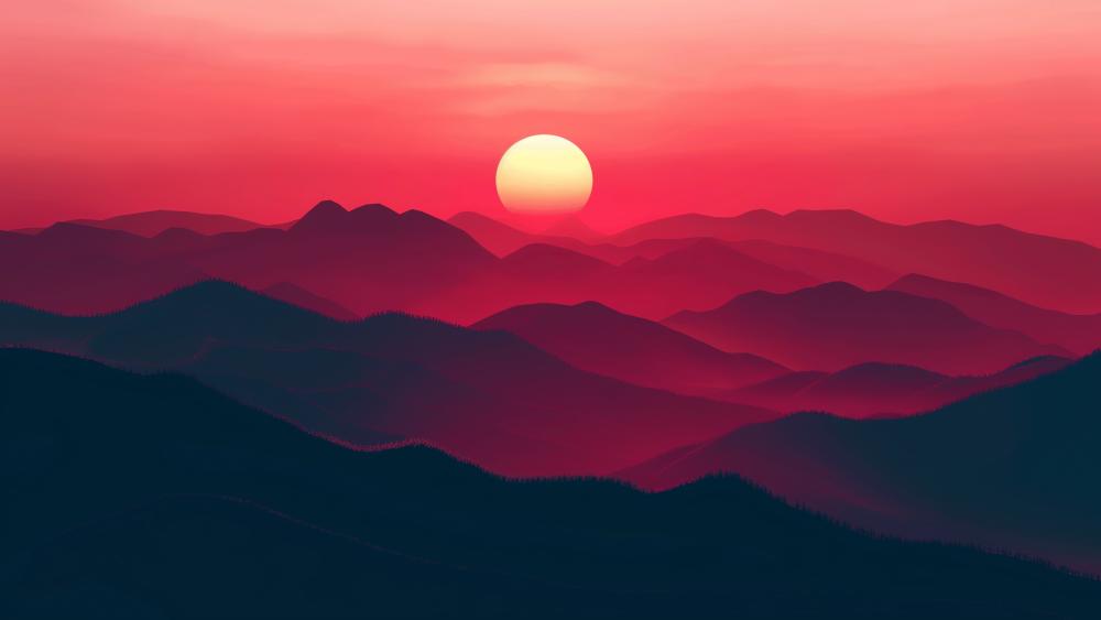 Crimson Sunset Over Majestic Mountains wallpaper