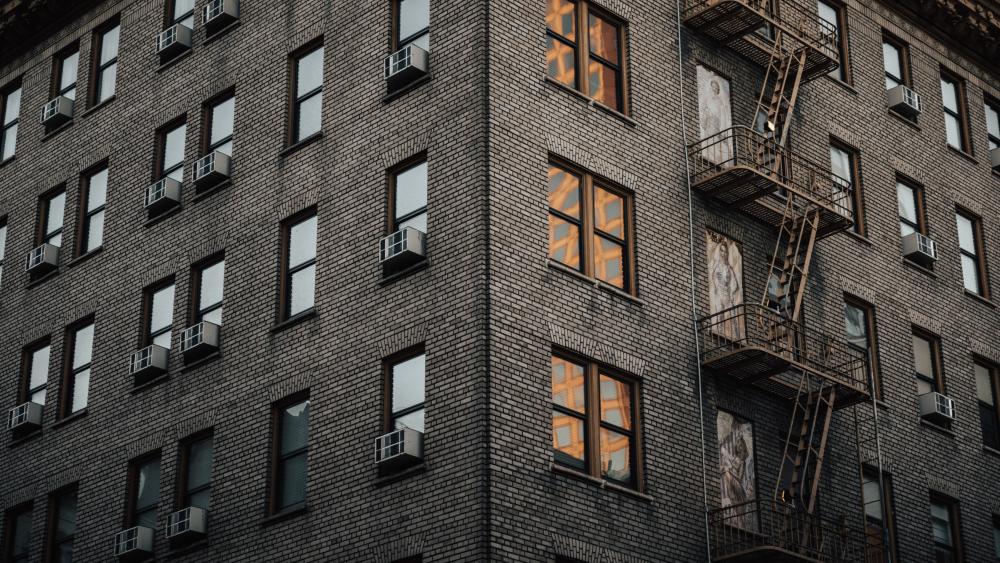 Urban Building with Fire Escape wallpaper