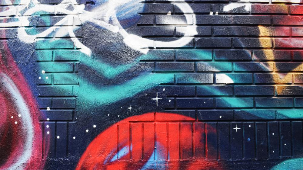 Vibrant Cosmic Graffiti Mural wallpaper