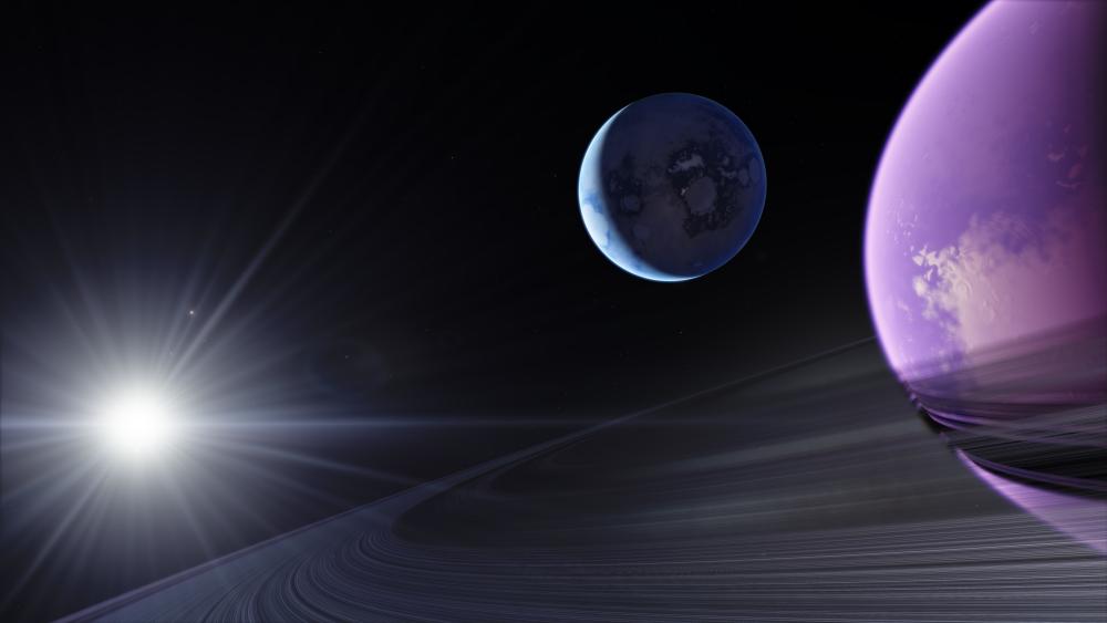 Interstellar Beauty Purple Ringed Planet wallpaper