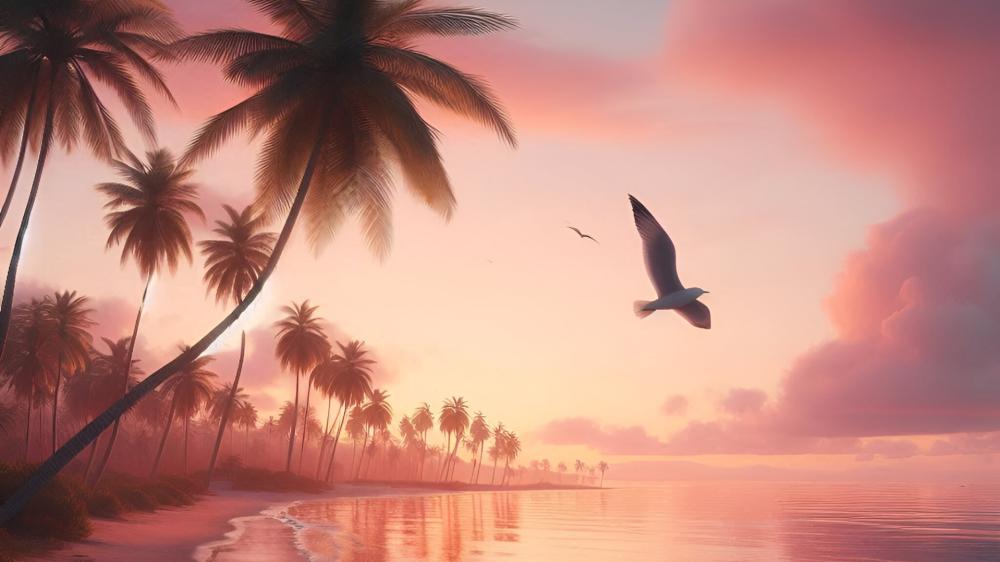 Tropical Sunrise Fantasy Shore wallpaper