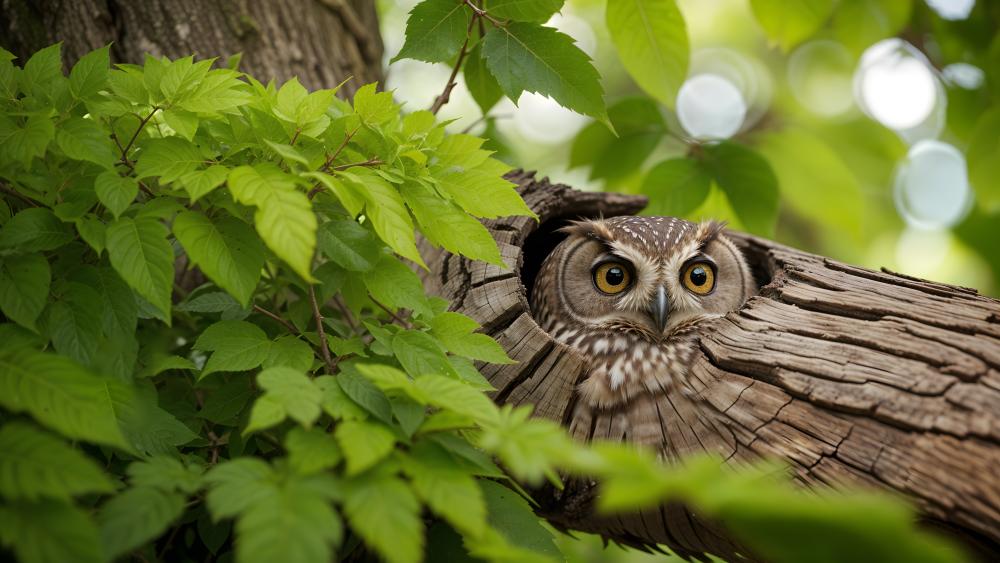 Peeking Owl in Nature wallpaper