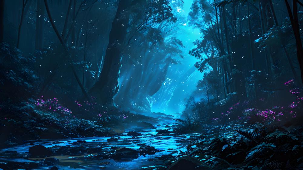 Mystical Twilight Forest Creek wallpaper