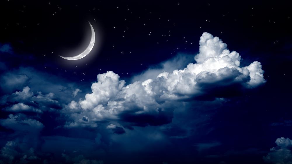 Crescent Moon Over Twilight Clouds wallpaper