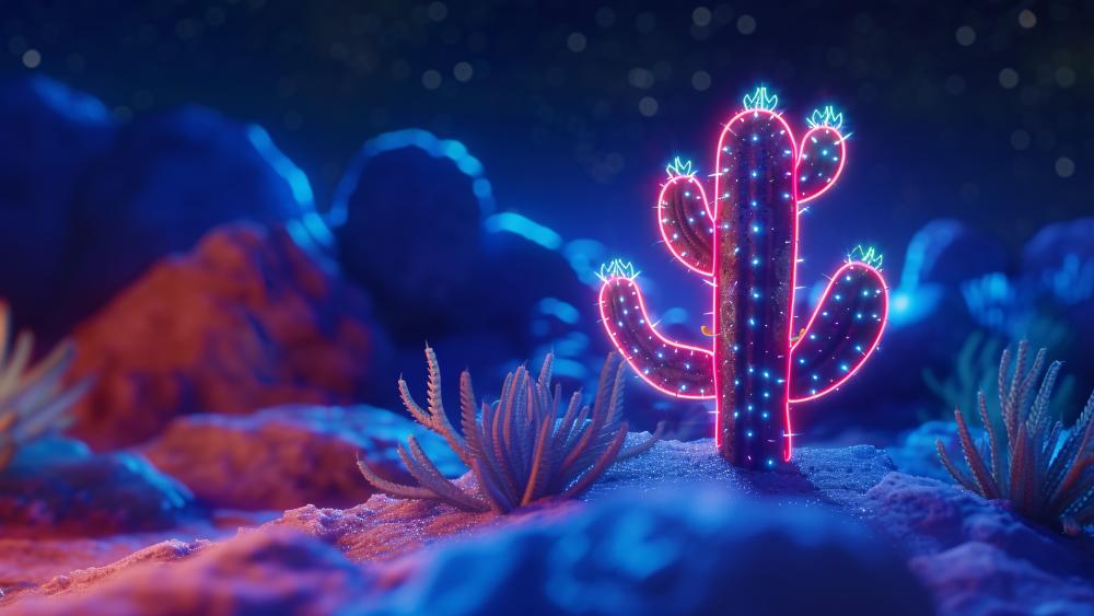 Neon Nighttime Cactus Magic wallpaper