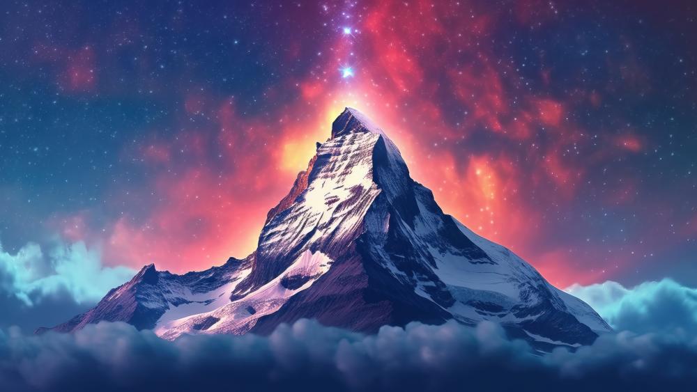 Mystical Mountain Under Starry Sky wallpaper