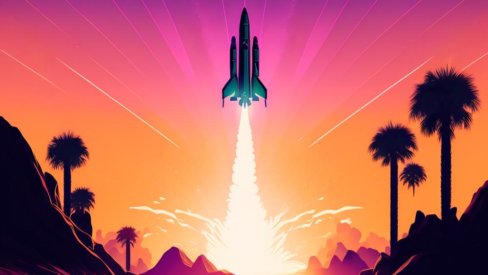 Retro Rocket Launch wallpaper