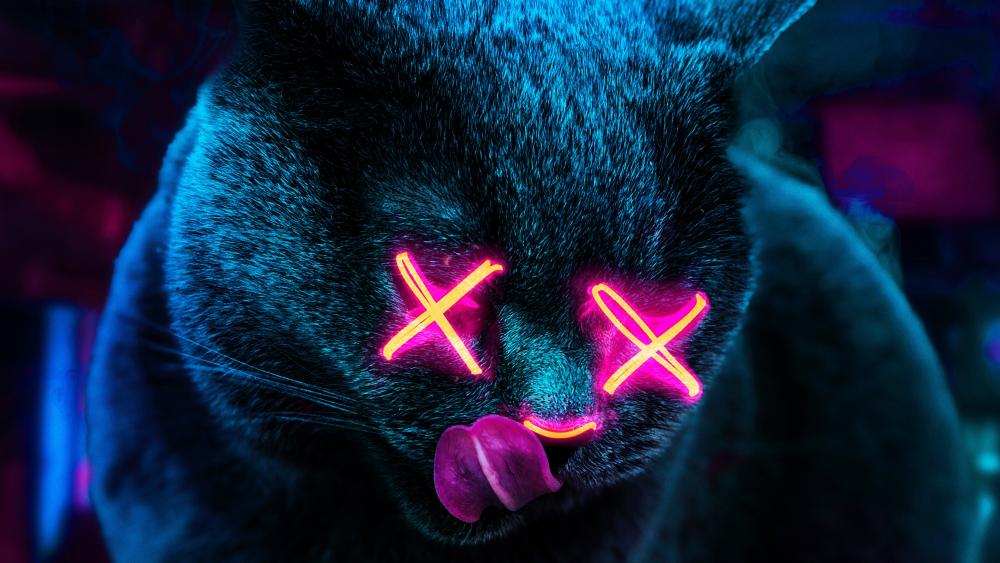 Cyberpunk Cat with Neon Laughs wallpaper