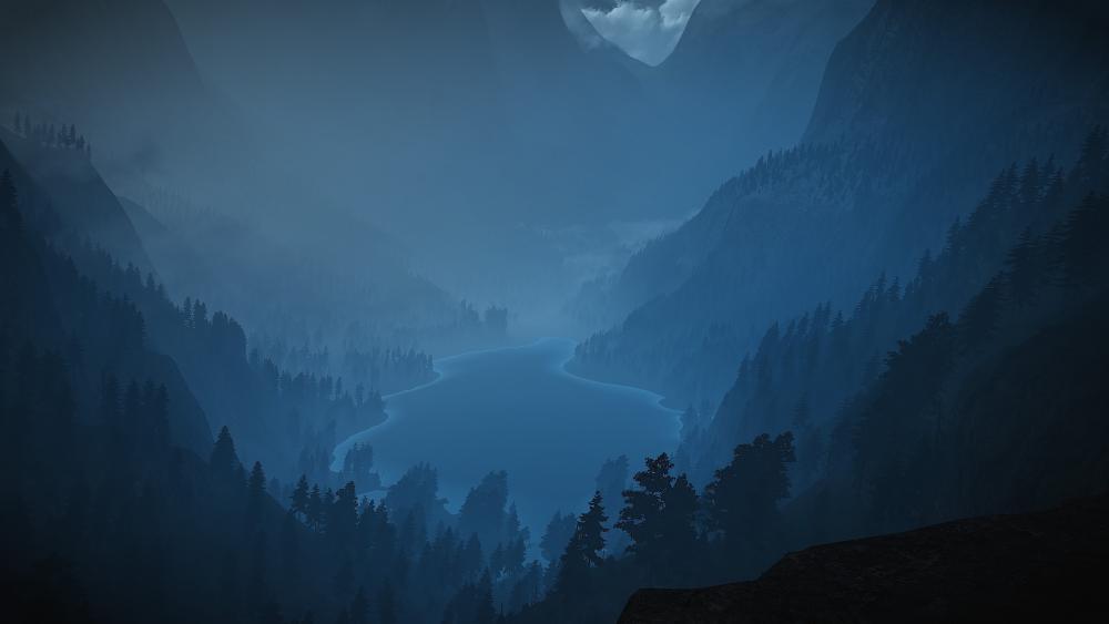 Mystical Blue Valley Panorama wallpaper