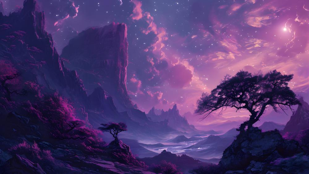 Purple Mystic Night Landscape wallpaper