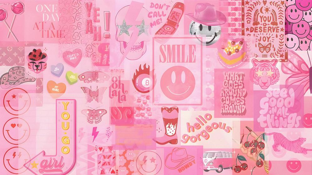 Preppy Pink Abstract Collage wallpaper