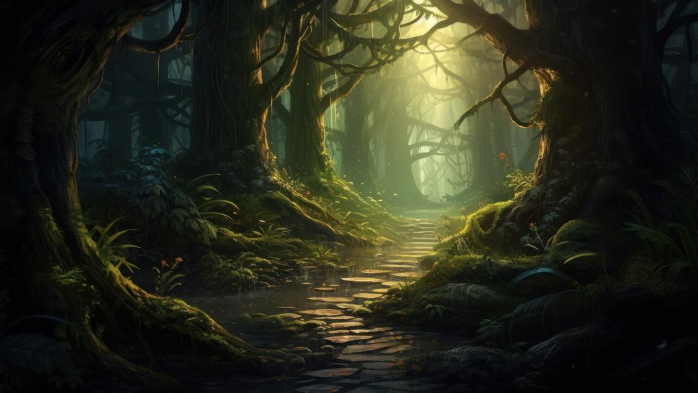 Path Through the Enchanted Woods wallpaper