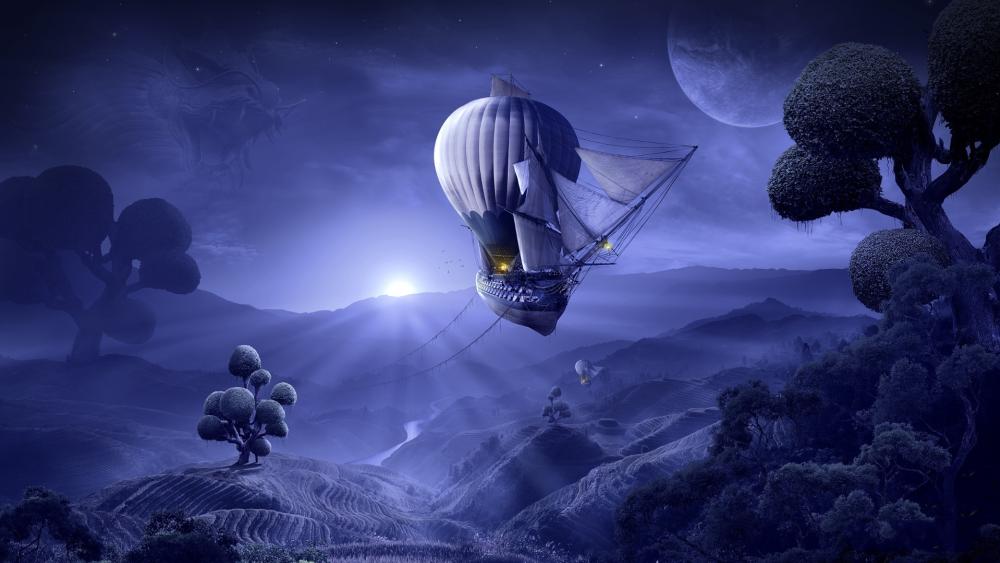 Moonlit Fantasy Galleon Adventure wallpaper