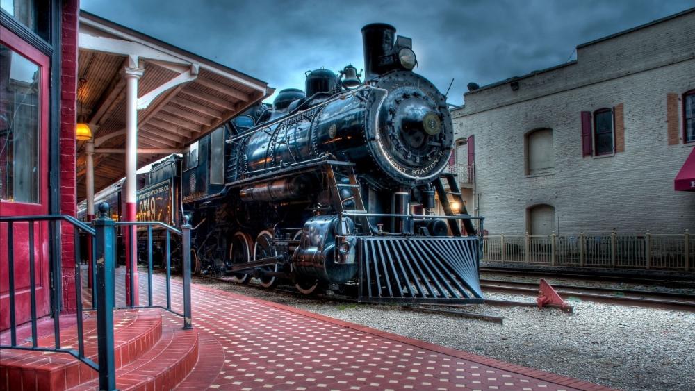 Vintage Steam Locomotive at Train Station wallpaper