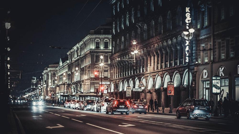 Nighttime Elegance on Nevsky Avenue wallpaper