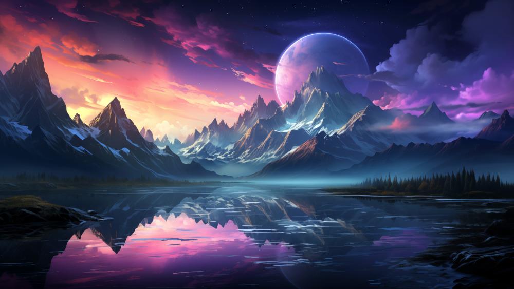 Twilight Reflections in a Fantasy World wallpaper