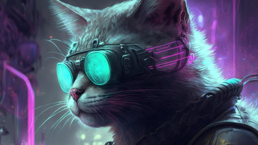 Neon Cyber Cat Adventure wallpaper