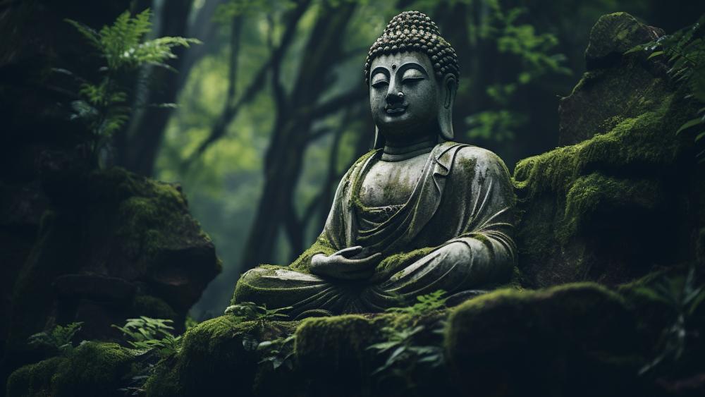 Buddha Statue in Serene Forest wallpaper