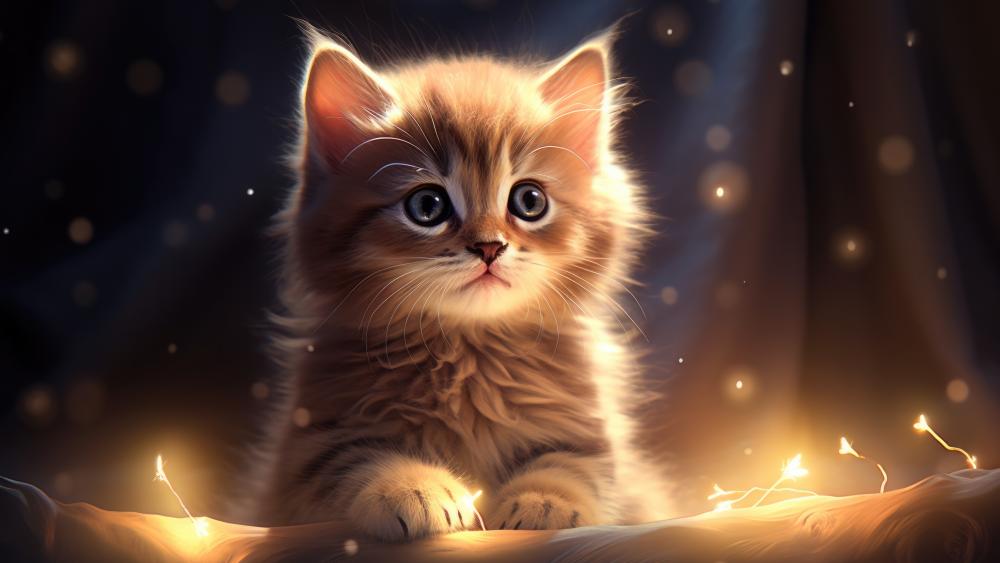 Radiant Fluffy Kitten in Soft Glow wallpaper