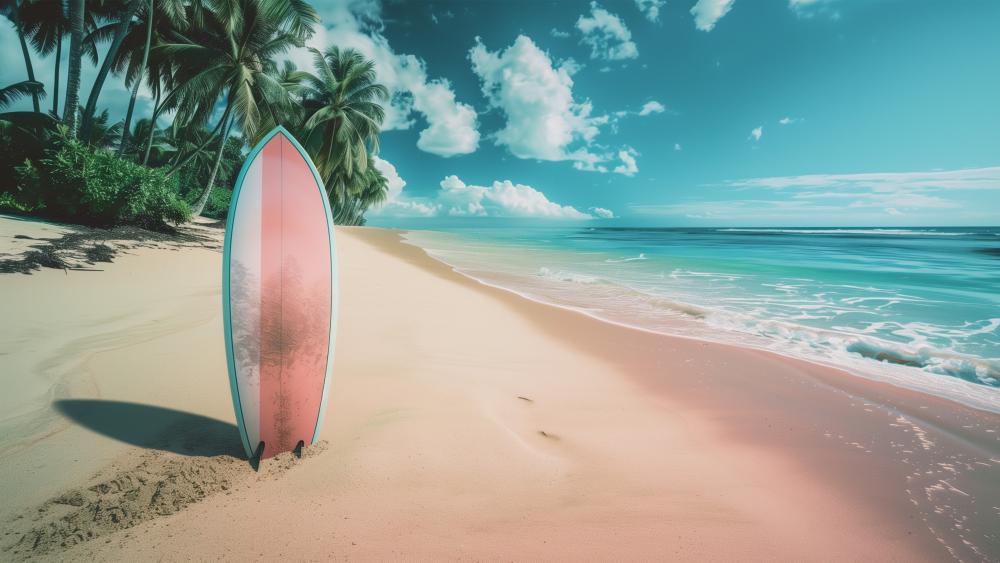 Surfboard Serenity on a Sandy Shore wallpaper