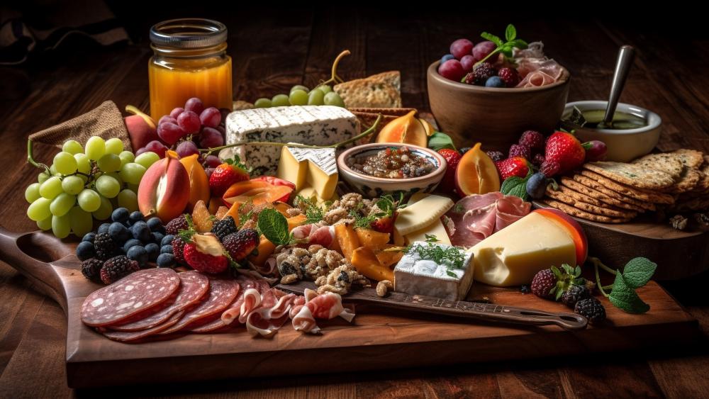 Rustic Gourmet Cheese Platter wallpaper