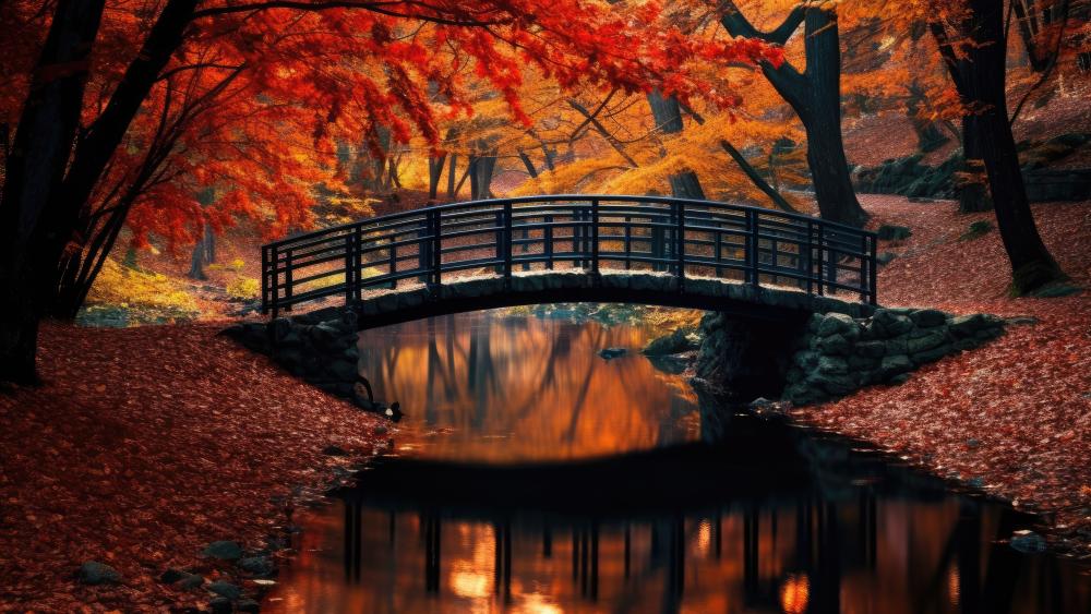 Autumn Bridge by the River wallpaper