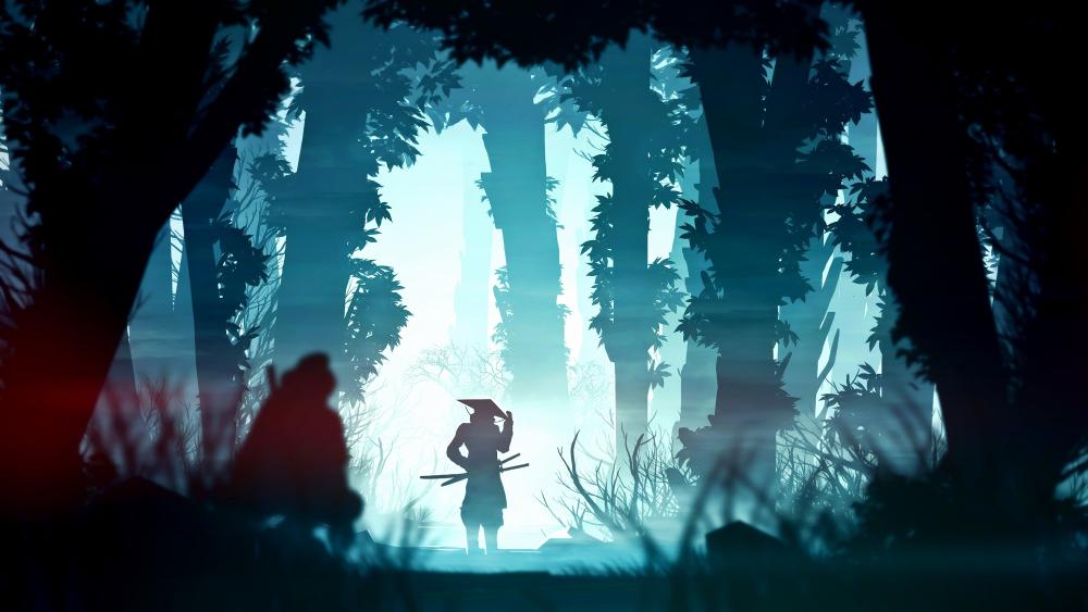 Samurai's Shadow in the Mystical Forest wallpaper