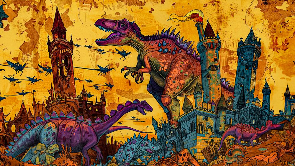 Medieval City of Dinosaurs in Chaos wallpaper