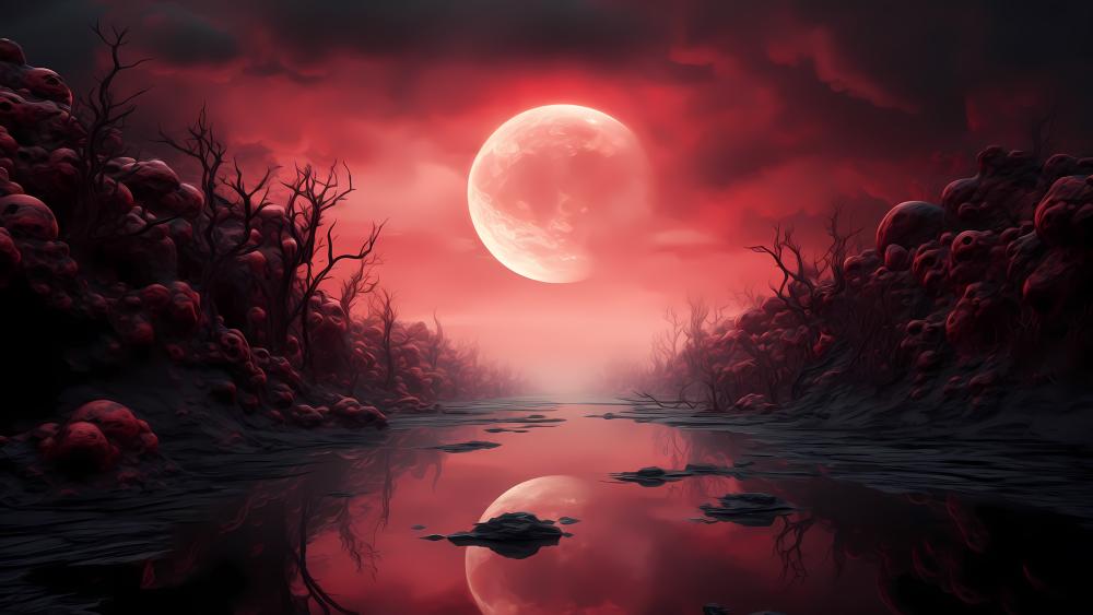 Blood Moon Over Enchanted River wallpaper