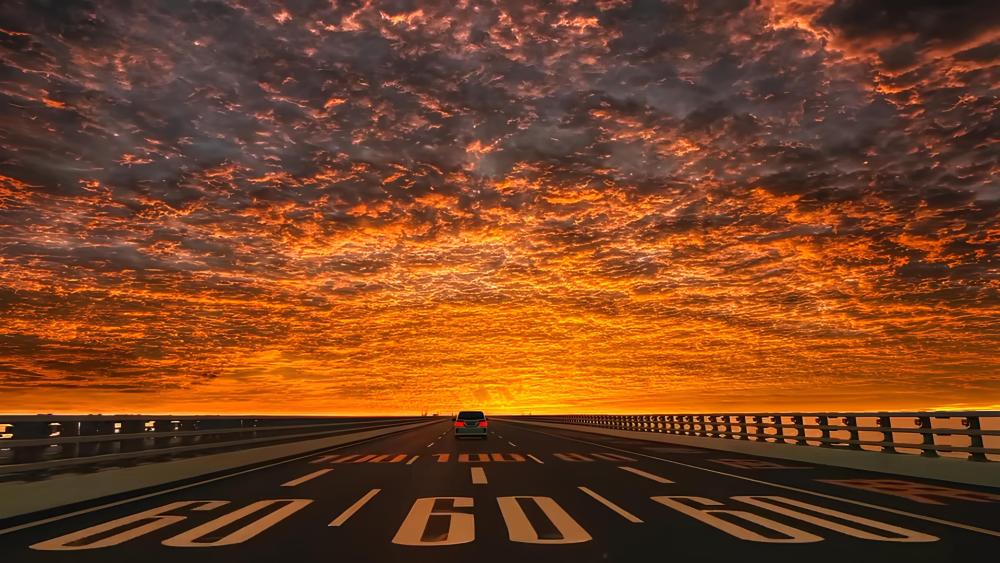 Sunset on Highway wallpaper