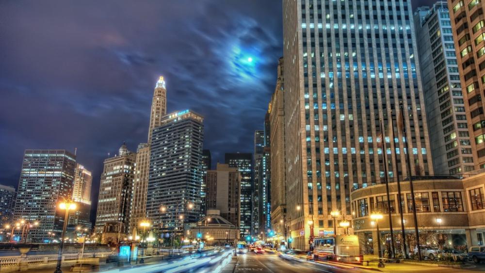 Chicago Night Cityscape Elegance wallpaper